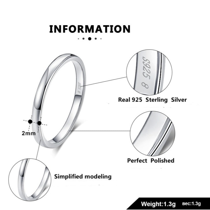 2mm or 4mm .925 Sterling Silver Unisex Rings - Promise Rings
