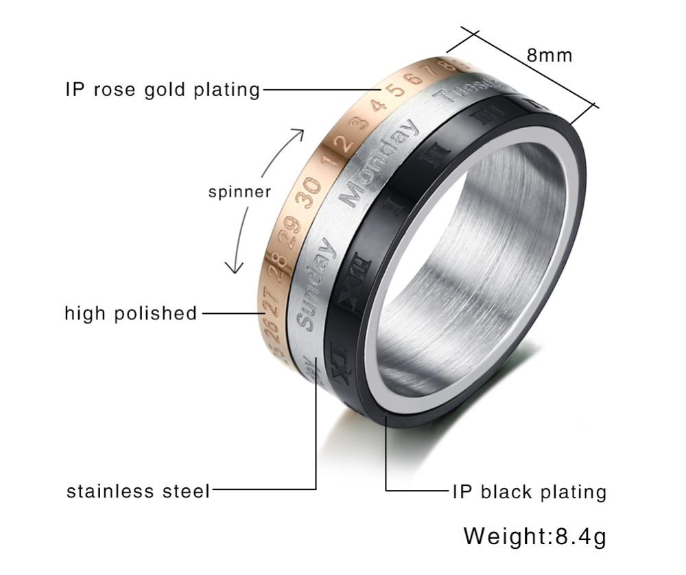 3 Parts Rotatable Calendar Mens Ring - Promise Rings