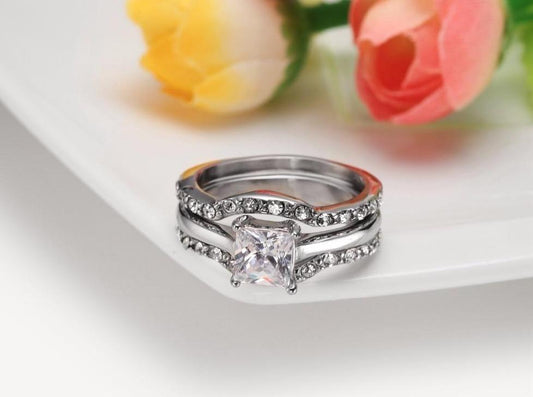 3-Piece Cubic Zirconias Stainless Steel Women's Ring - Promise Rings