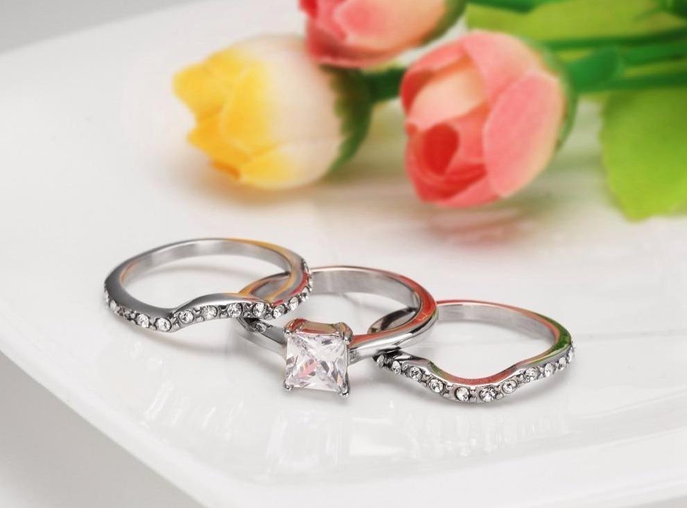 3-Piece Cubic Zirconias Stainless Steel Women's Ring - Promise Rings