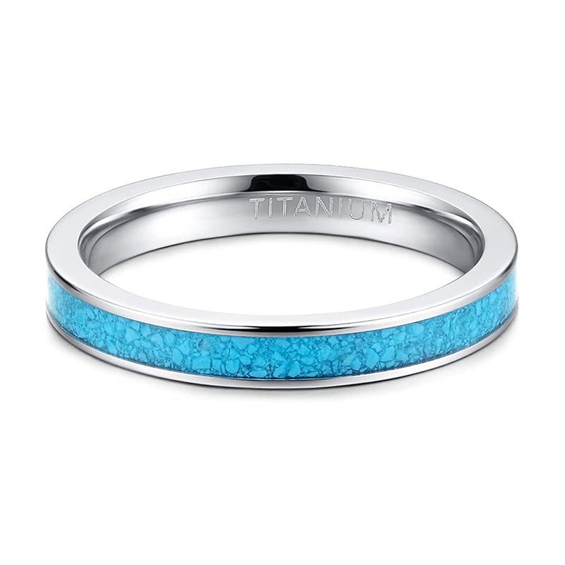 3mm Blue Turquoise Titanium Unisex Ring - Promise Rings