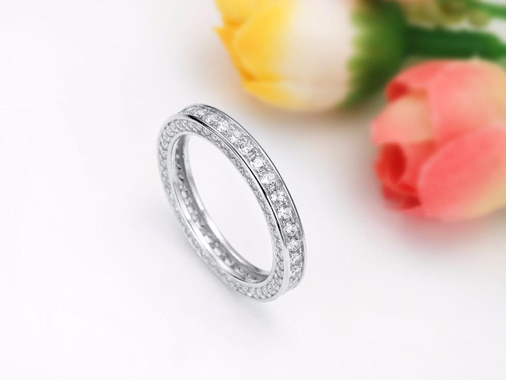 3mm Clear Crystals 925 Sterling Silver Womens Ring - Promise Rings