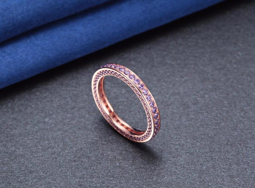 3mm Purple Crystal 925 Sterling Silver Womens Ring - Promise Rings