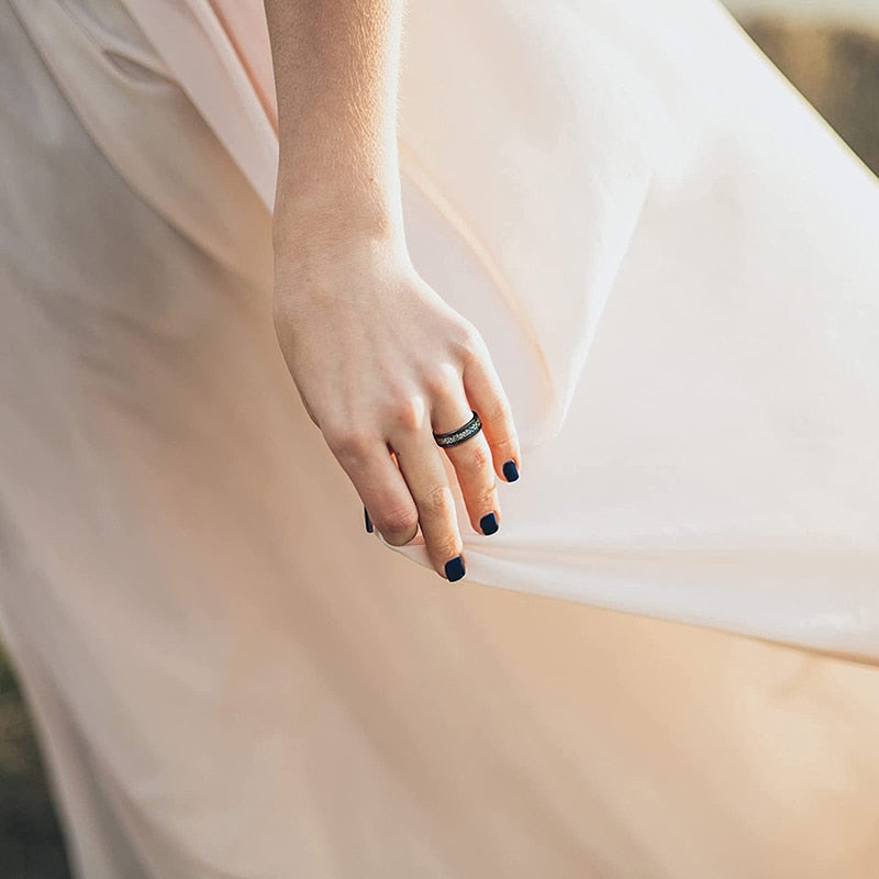 4MM or 6MM Opal Inlay Black Titanium Women's Ring - Promise Rings