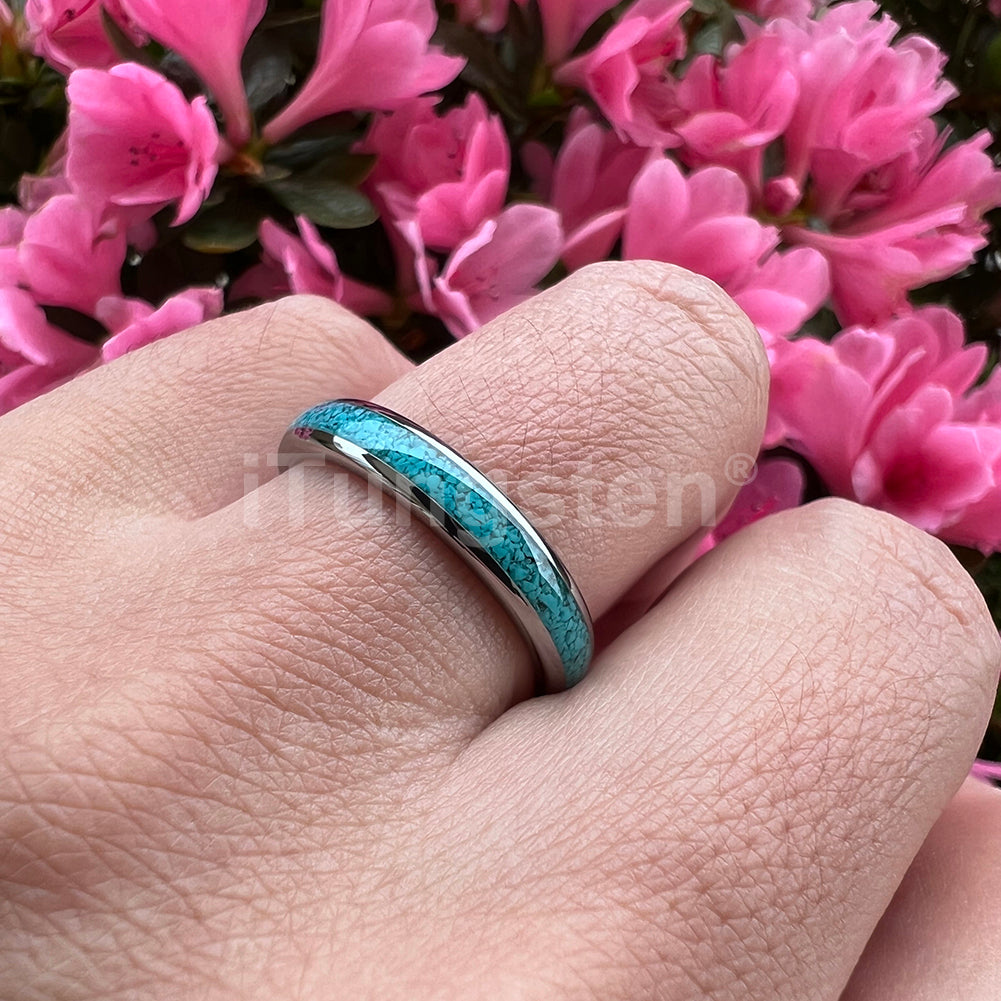 4mm, 6mm, 8mm Turquoise Inlay Tungsten Silver Unisex Rings - Promise Rings