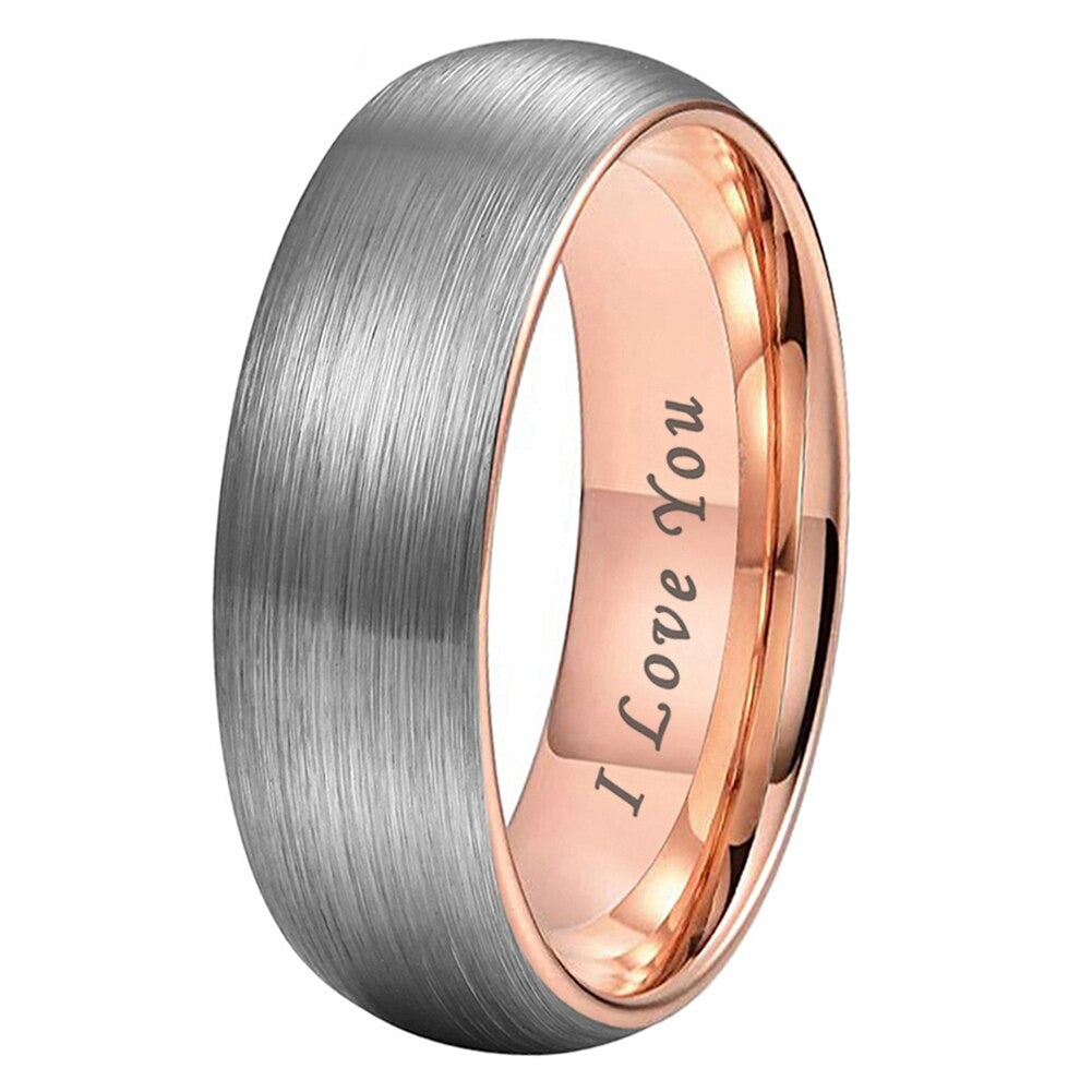 4mm, 6mm, 8mm or 10mm I Love You Rose Gold & Brushed Silver Unisex Rings - Promise Rings