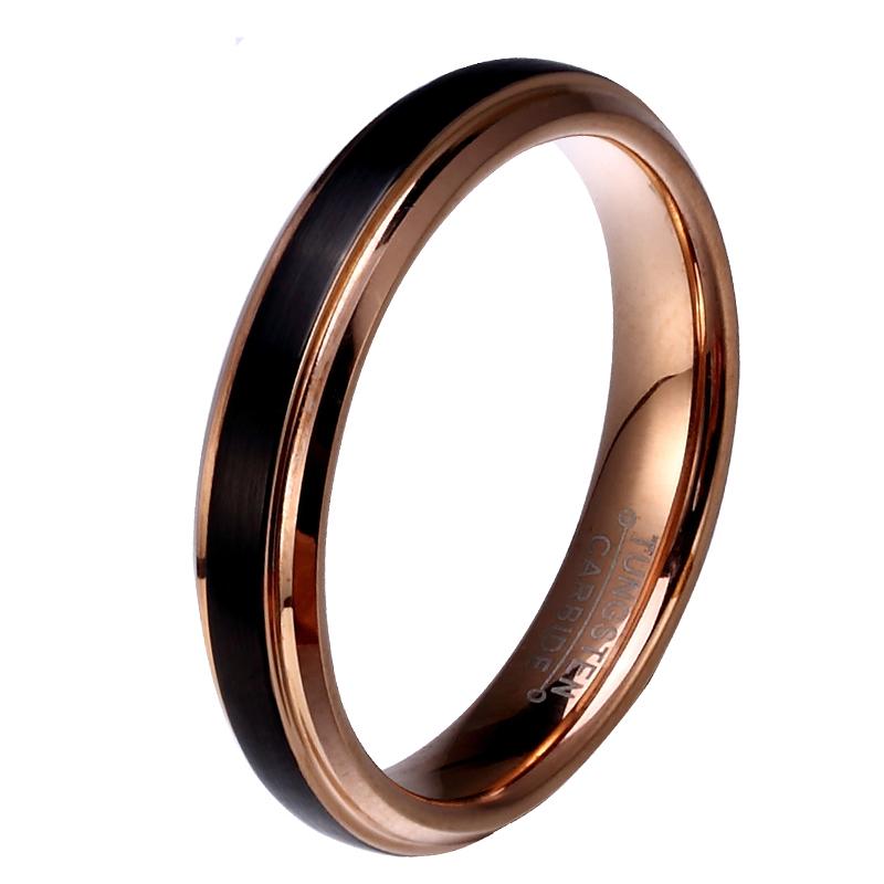 4mm, 6mm or 8mm Black and Rose Gold Tungsten Mens Ring - Promise Rings