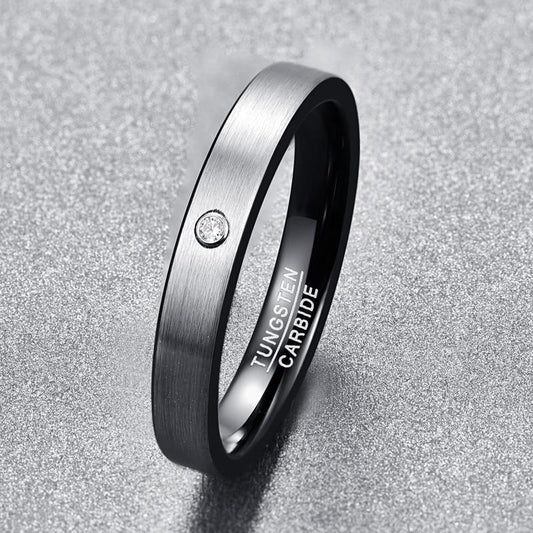 4mm Classic Cubic Zirconia Silver & Black Men's Ring - Promise Rings