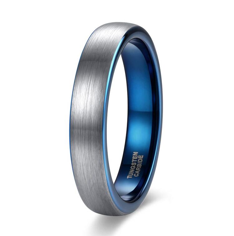 4mm I Love You Engraved Blue Silver Tungsten Unisex Ring - Promise Rings
