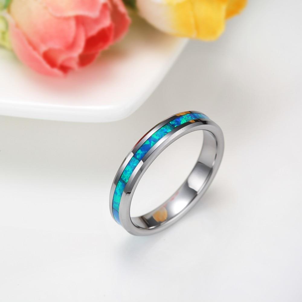 4mm Opal Inlay Silver Tungsten Unisex Ring - Promise Rings