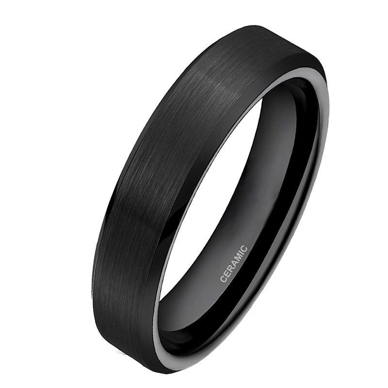 4mm Pure Black Ceramic Unisex Ring - Promise Rings
