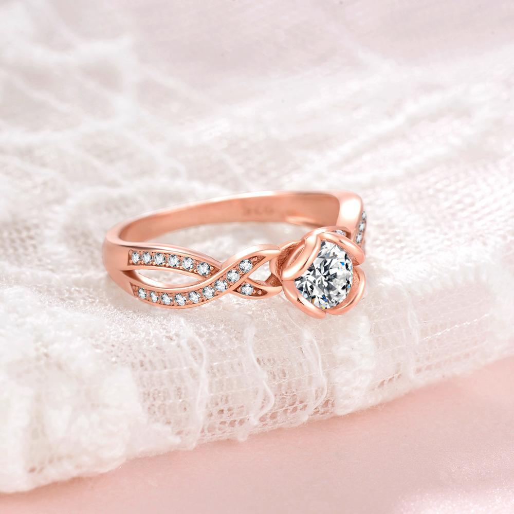 4mm Rose Flower 925 Sterling Silver Rose Gold Women's Ring - Promise Rings
