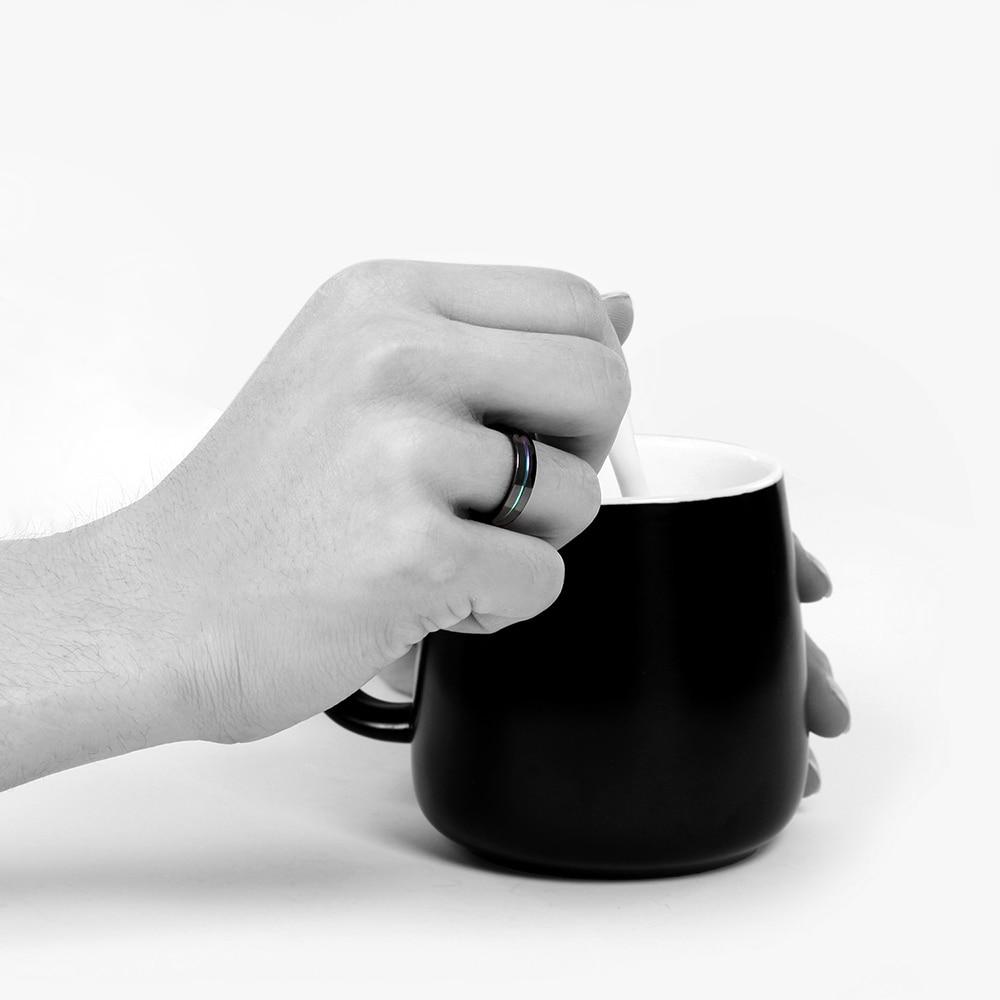 5mm & 7mm Colorful Inlay Black Titanium Mens Ring - Promise Rings