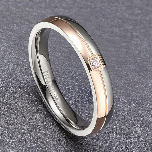 5mm Cubic Zirconia Rose Gold & Silver Titanium Unisex Ring - Promise Rings