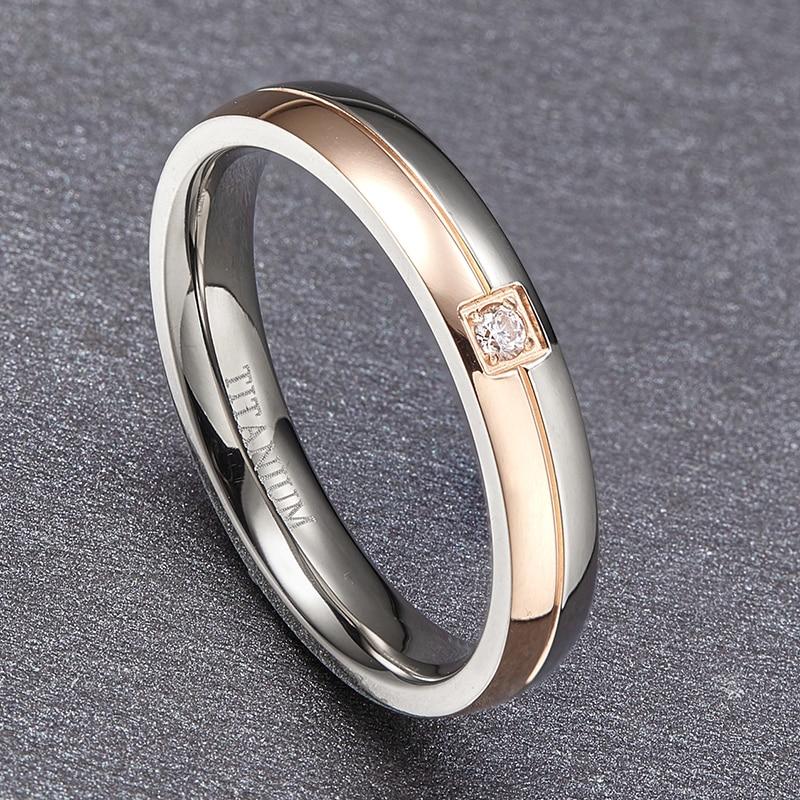 5mm Cubic Zirconia Rose Gold & Silver Titanium Unisex Ring - Promise Rings