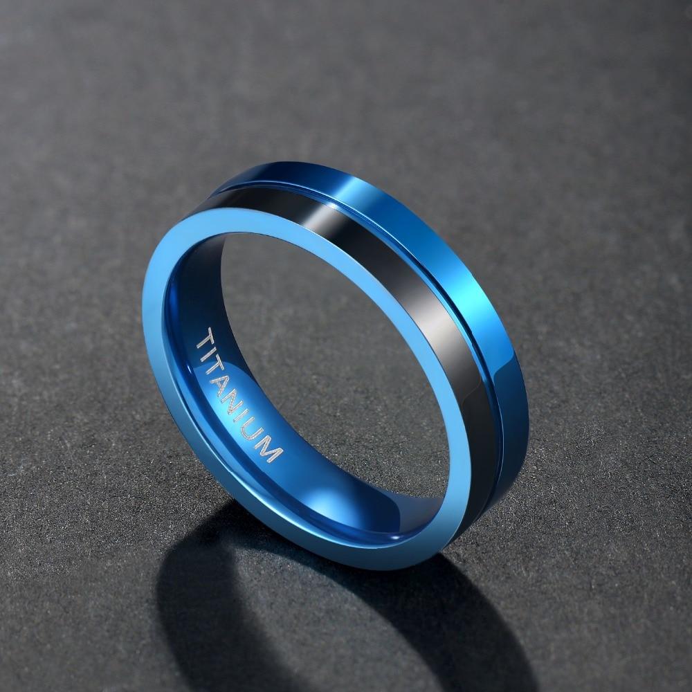 5mm Two Tone Blue & Black Polished Titanium Mens Ring - Promise Rings
