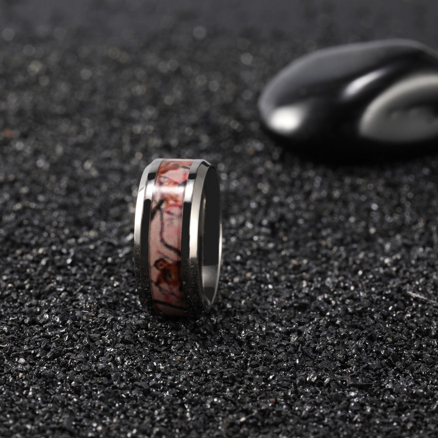 6mm & 8mm Forest Scenery Camo Titanium Unisex Rings (2 Colors) - Promise Rings