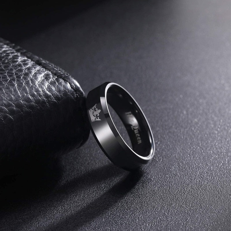 6mm & 8mm Her King & His Queen Black Tungsten Couples Rings - Promise Rings