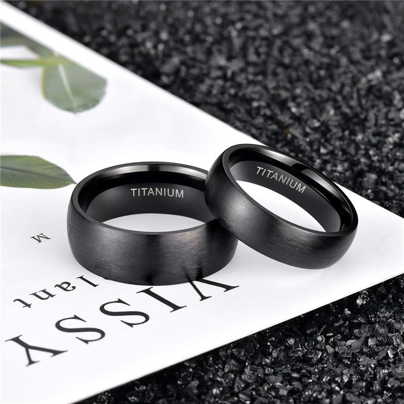 6mm & 8mm Lightly Brushed Black Titanium Mens Ring - Promise Rings