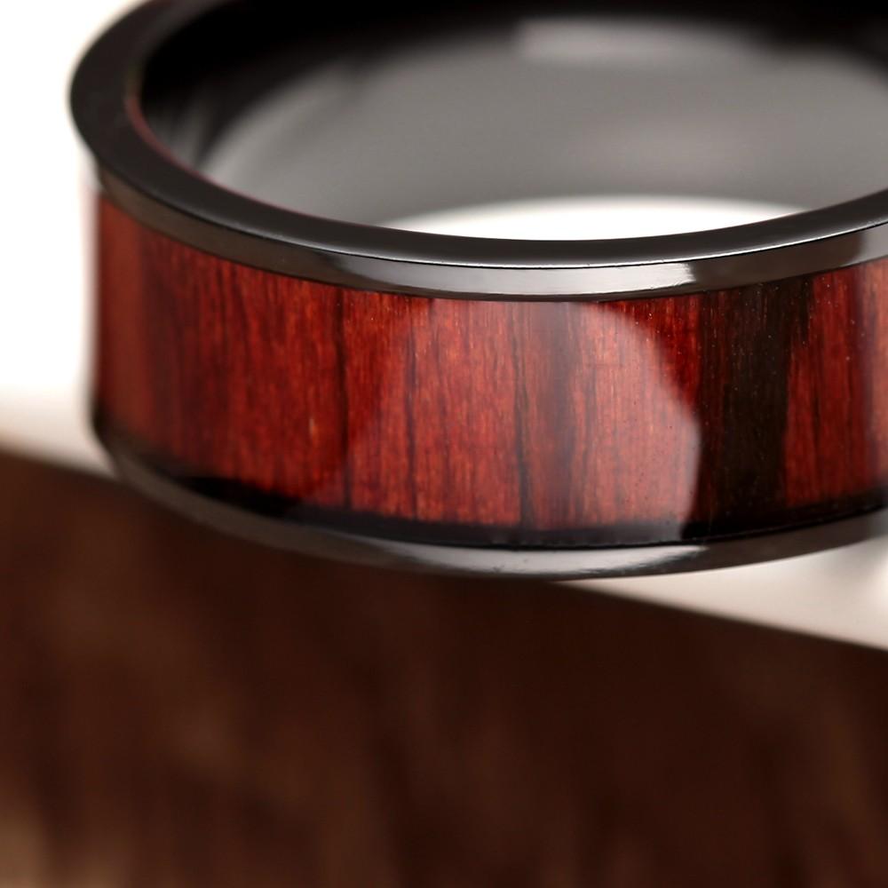 6mm & 8mm Mahogany Wood & Black Titanium Couples Rings - Promise Rings