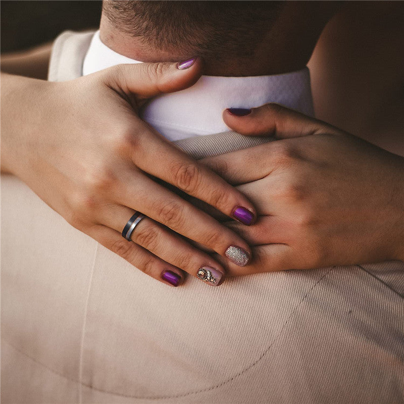 6mm & 8mm Rose Gold Line Two Tone Unisex Rings - Promise Rings