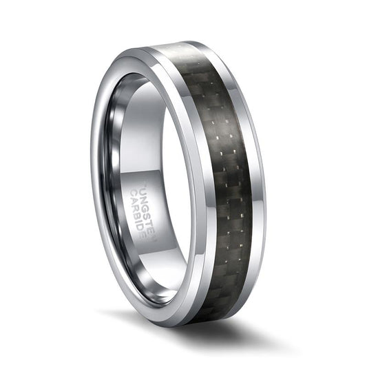 6mm Black Carbon Fiber Inlay Tungsten Mens Ring - Promise Rings