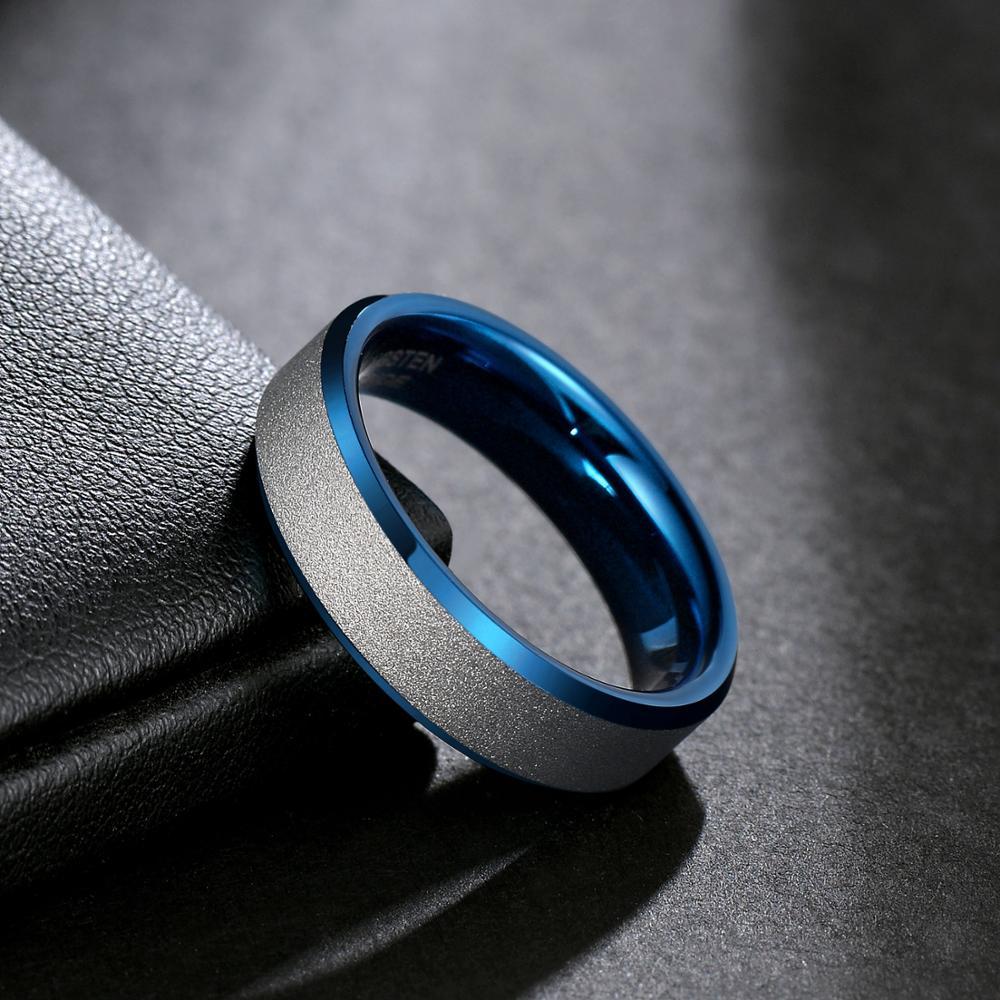 6mm Blue and Silver Matte Brushed Tungsten Mens Ring - 1 Custom Engraving (optional) - Promise Rings