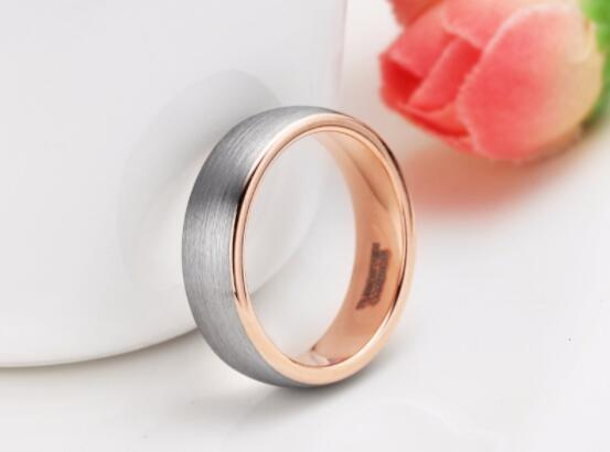 6mm Brushed Silver & Rose Gold Tungsten Womens Ring - Promise Rings