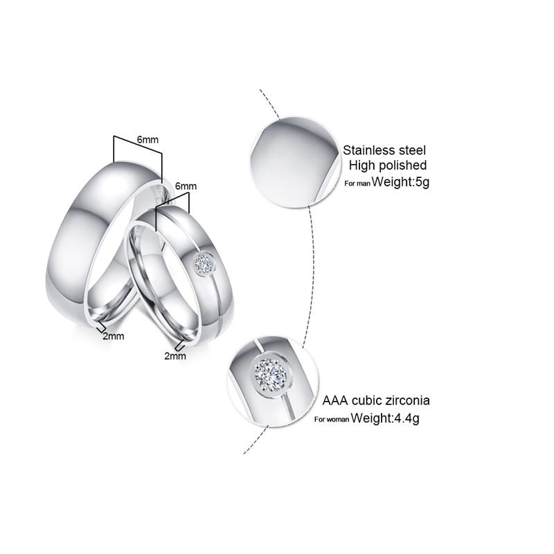 6mm Classic Stainless Steel Cubic Zirconia Couples Rings - Promise Rings
