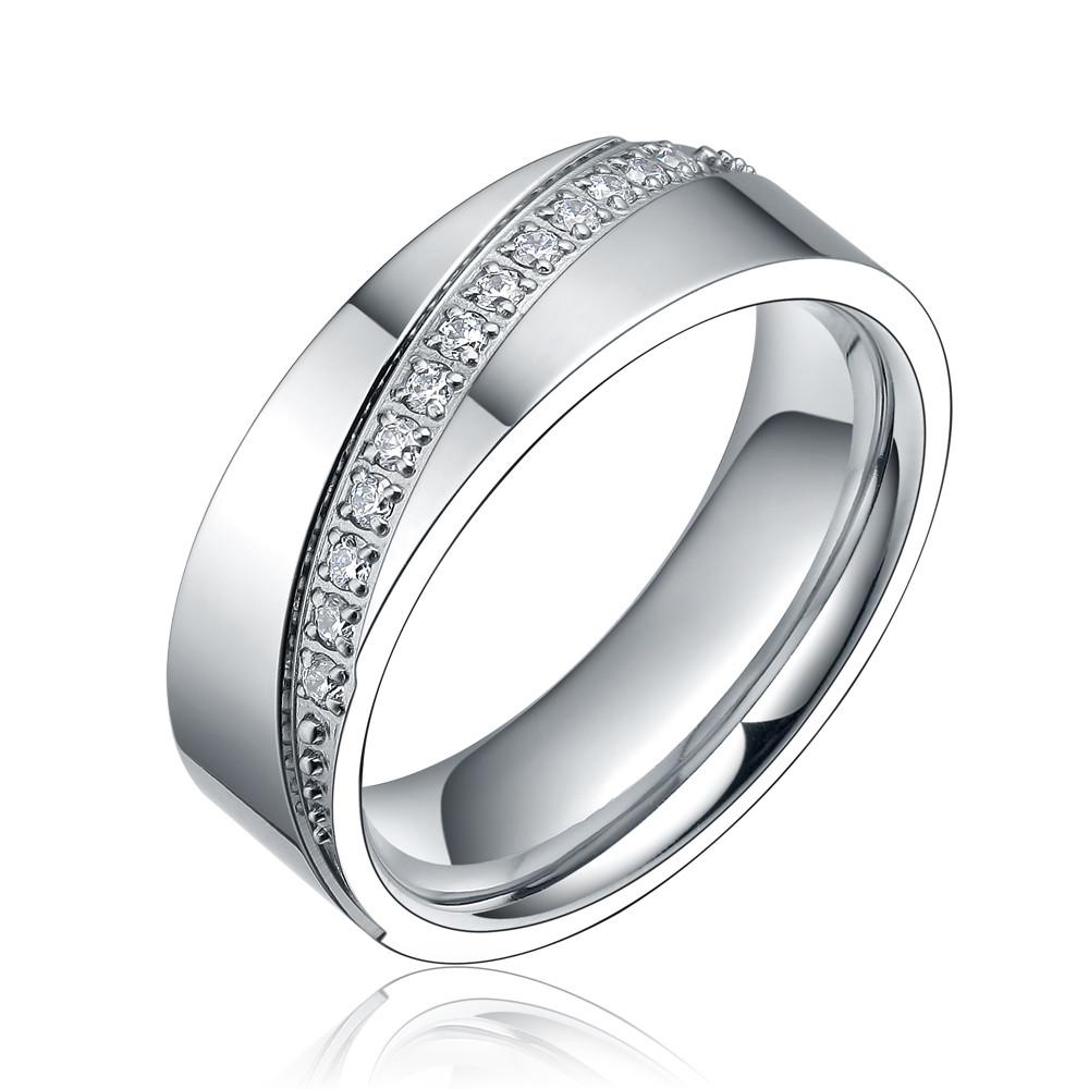 6mm Cubic Zirconia Titanium Unisex Ring - Promise Rings
