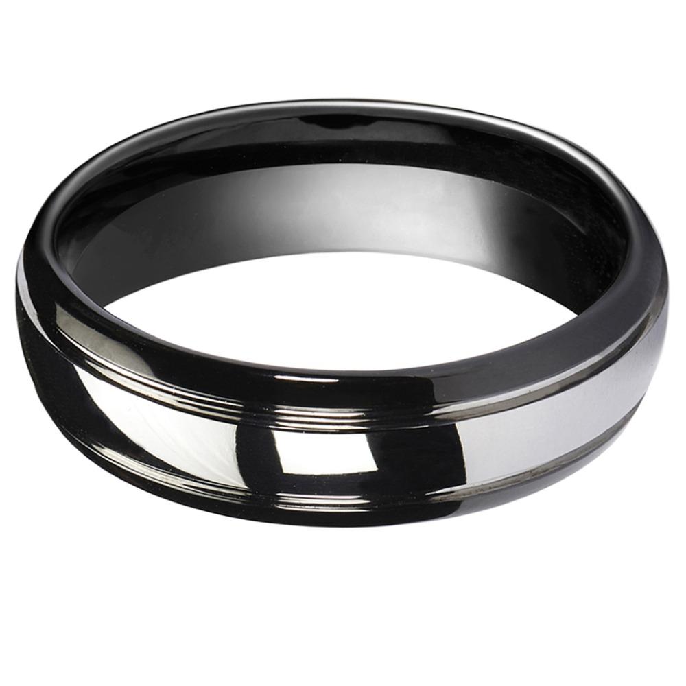 6mm Dome Black Silver Tungsten Mens Ring - Promise Rings