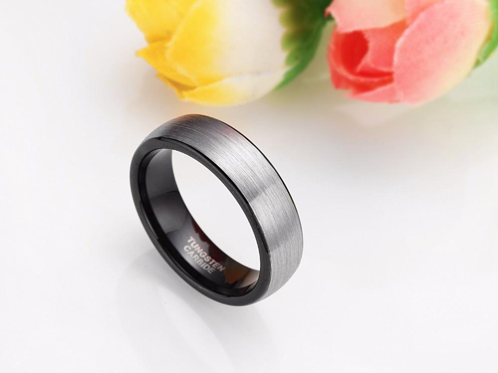 6mm Domed Brushed Tungsten Black & Silver Unisex Ring - Promise Rings