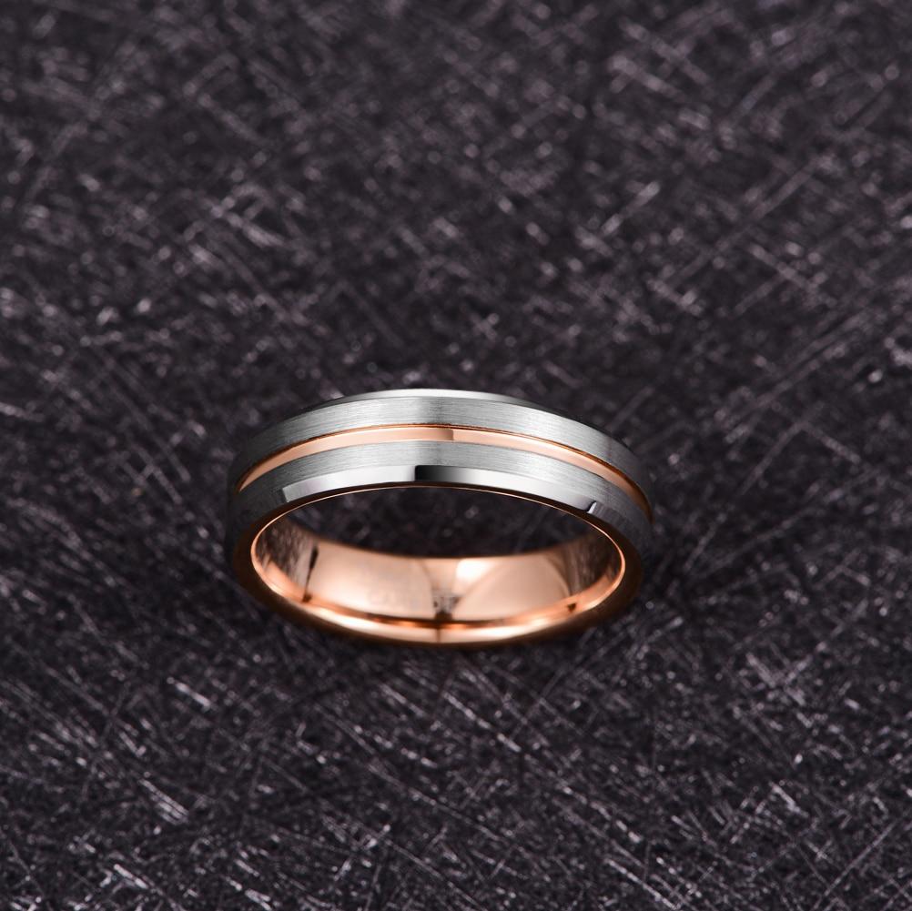 6mm Frosted Inner Rose Gold Groove Tungsten Men's Ring - Promise Rings
