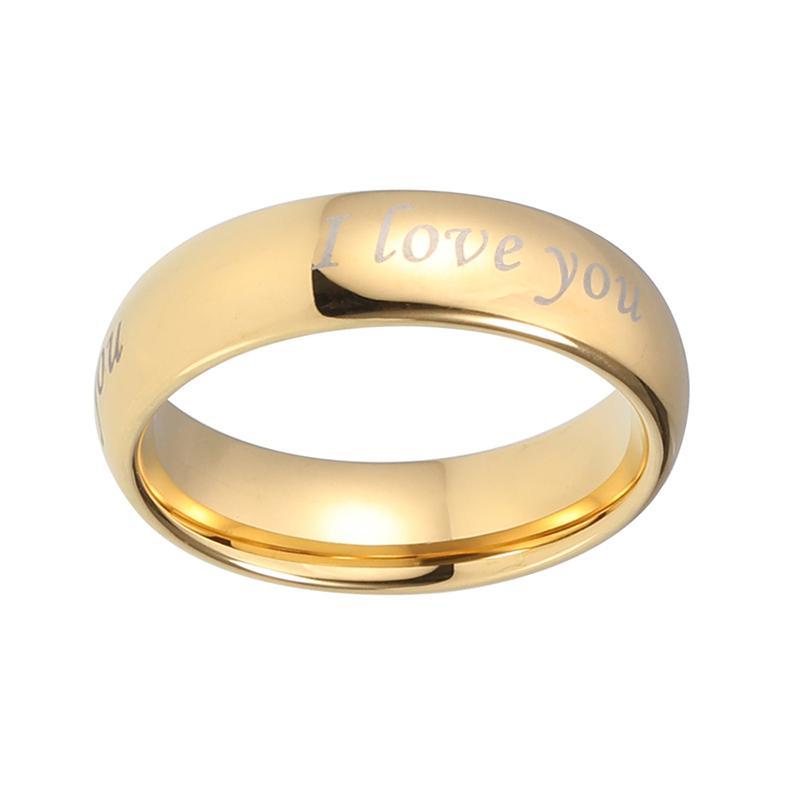 6mm Gold-tone Plated I Love You Tungsten Unisex Ring - Promise Rings