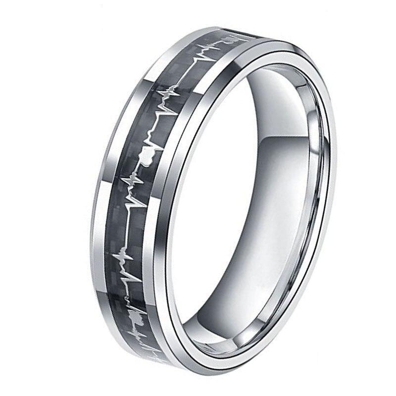 6mm Heartbeat ECG Inlay Titanium Womens Ring - Promise Rings