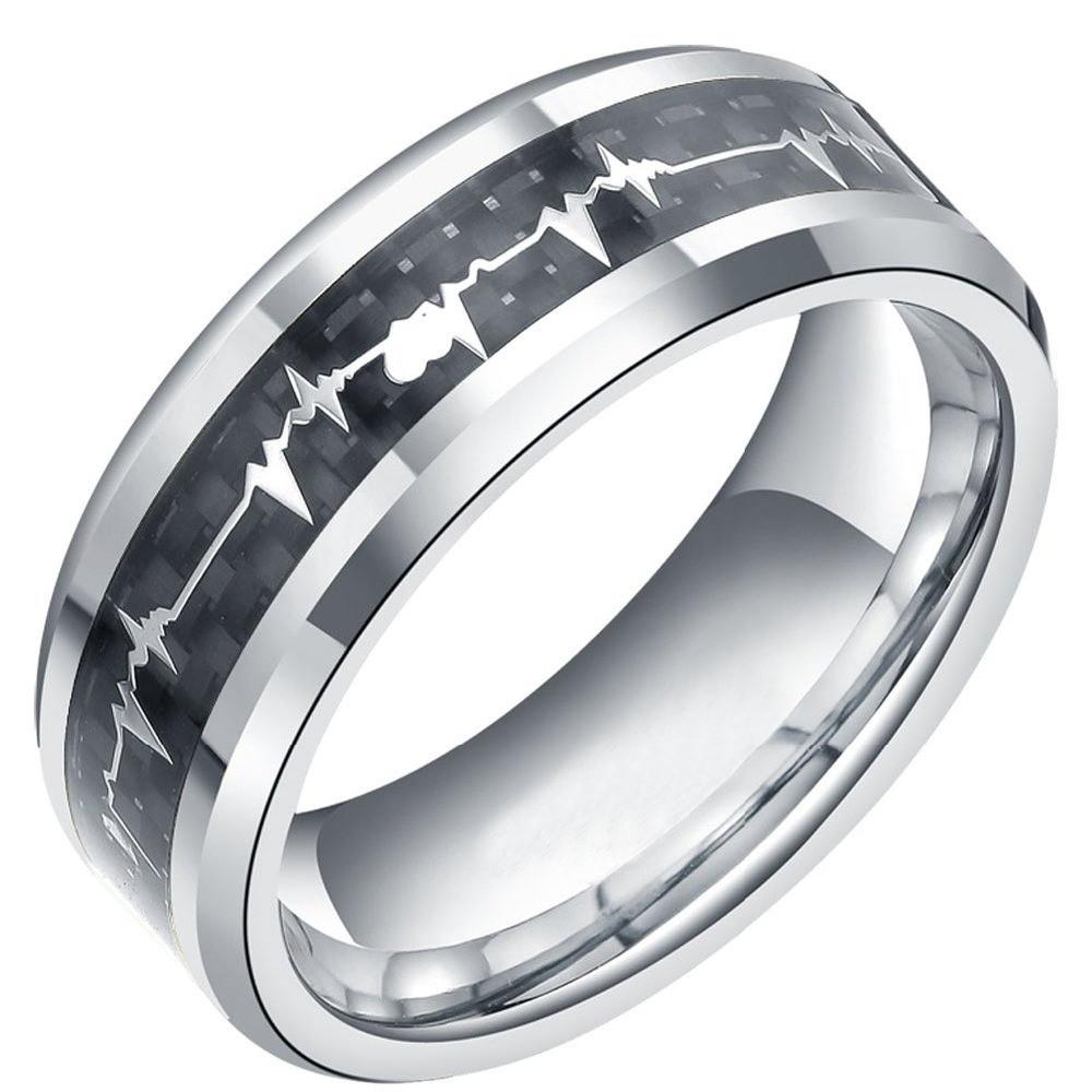 6mm Heartbeat Titanium Unisex Ring - Promise Rings