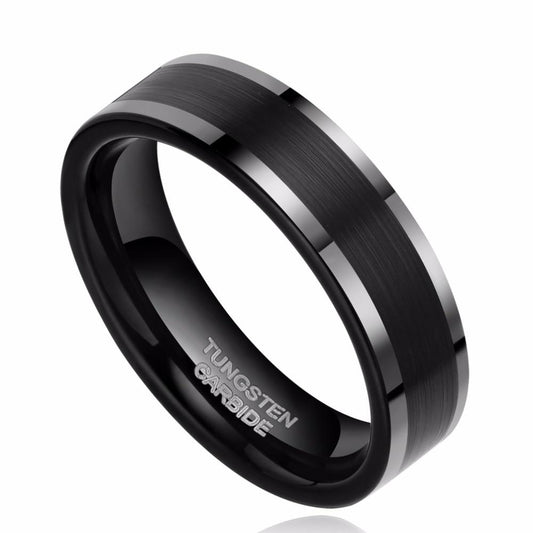 6mm High Polished Edges Black Tungsten Unisex Ring - Promise Rings