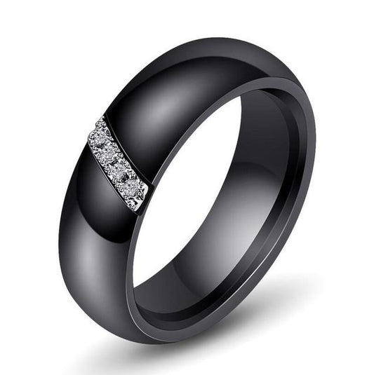 6mm Lined Crystals Ceramic Unisex Rings - Promise Rings