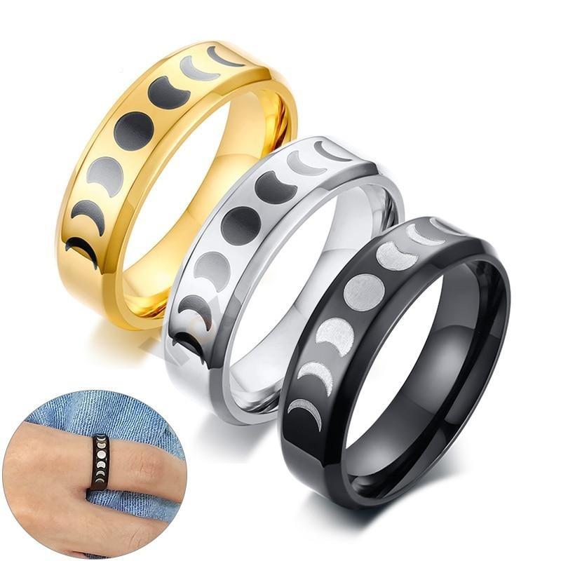 6mm Lunar Moon Phase Unisex Rings (3 colors) - Promise Rings