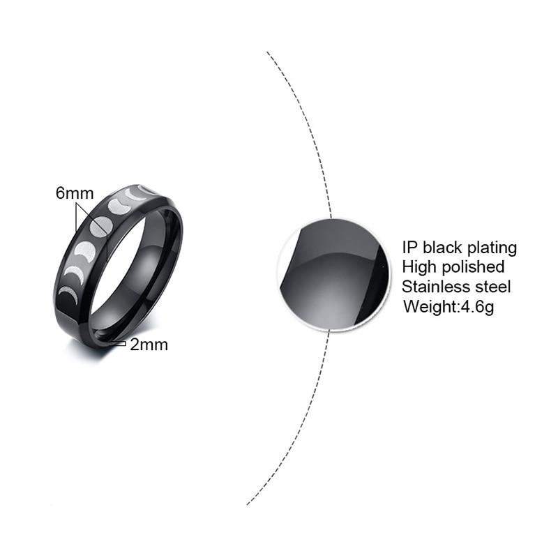 6mm Lunar Moon Phase Unisex Rings (3 colors) - Promise Rings