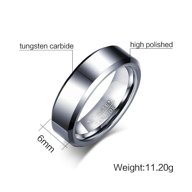 6mm Personalized Polished Silver Tungsten Unisex Ring (2 colors) - 1 Top Engraving - Promise Rings