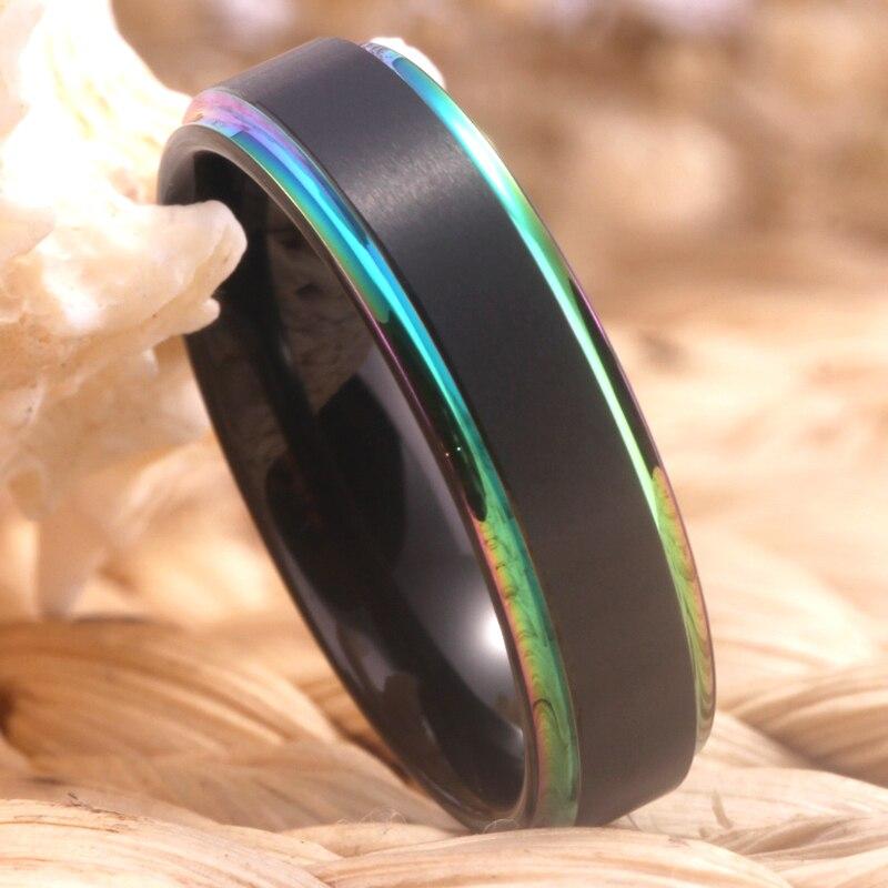 6mm Rainbow Edge Tungsten Unisex Ring - Promise Rings