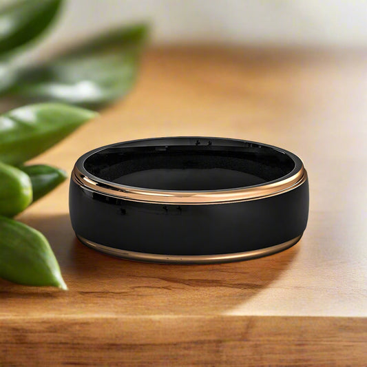 6mm Rose Gold Edges Polished Tungsten Unisex Ring - Promise Rings