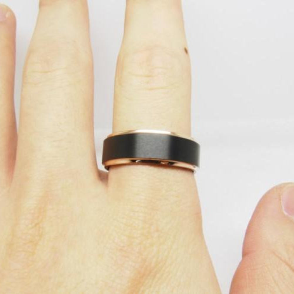 6mm Rose Gold Edges Polished Tungsten Unisex Ring - Promise Rings