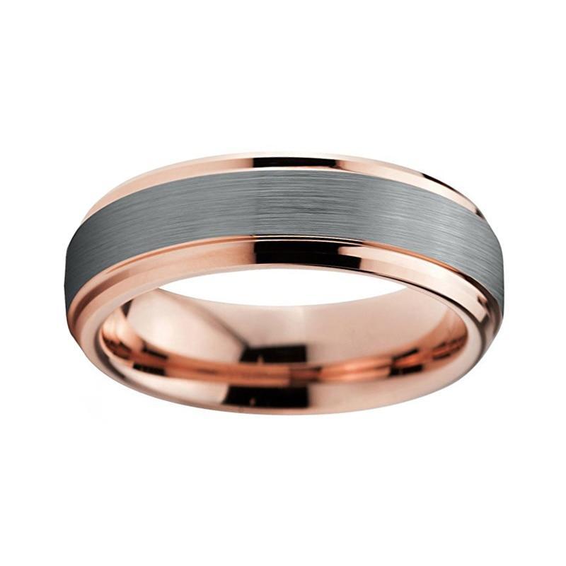 6mm Rose Gold Plated Tungsten Silver Brushed Unisex Ring - Promise Rings