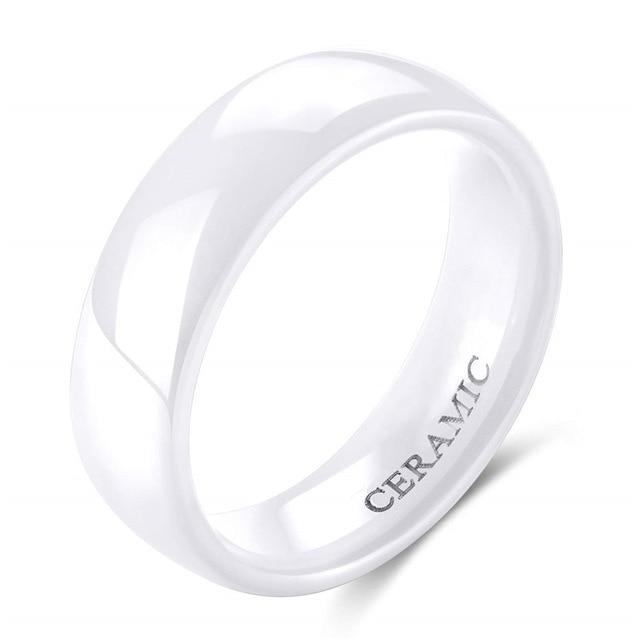 6mm White Smooth Ceramic Unisex Ring - Promise Rings