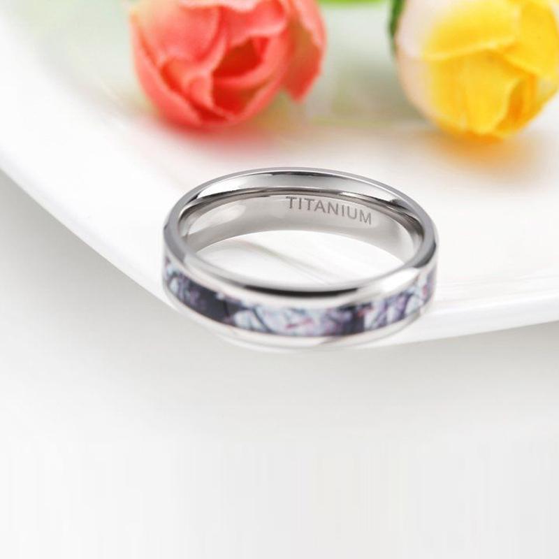 6mm Winter Branch Inlay Titanium Camo Silver Unisex Ring - Promise Rings