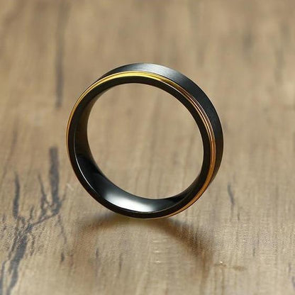 6mm Black & Golden Edges Tungsten Unisex Ring