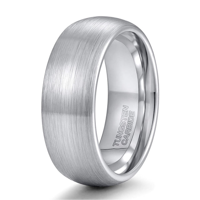 6mm or 8mm Silver Dome Brushed Design Tungsten Mens Ring - Promise Rings
