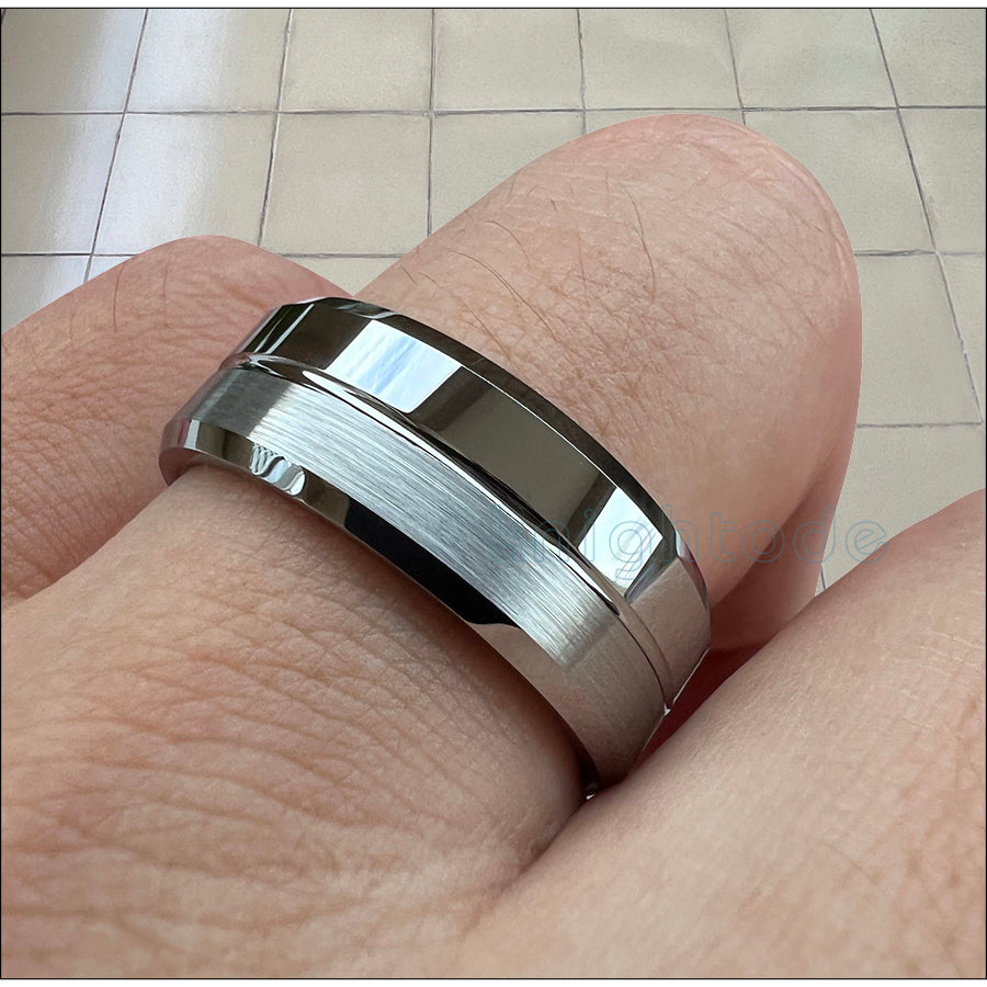 6mm or 8mm Two Tone Silver Tungsten Rings (Couples Rings) - Promise Rings